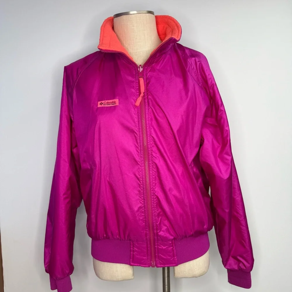 Vintage Columbia Women's Fleece Lined Nylon Jacket Large Fuchsia Pink Orange - Picture 9 of 11